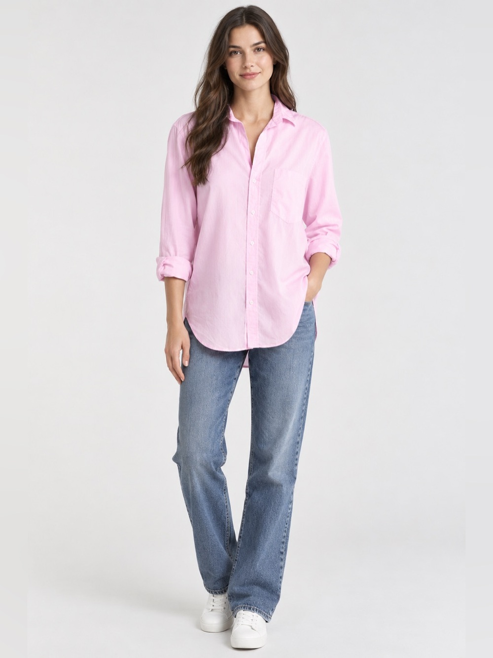 NWOT Frank & Eileen Joedy Cotton Button-Up Shirt Pink with white stripes Sz S